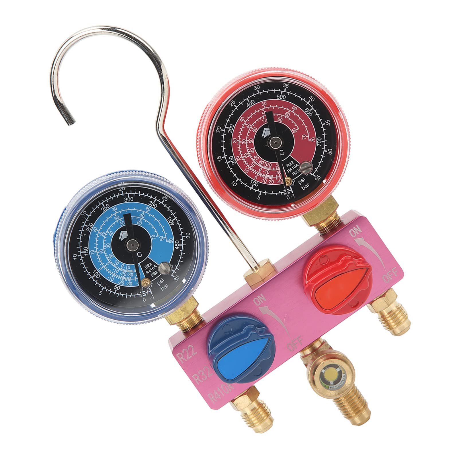 Mini manomètre de collecteur pour R22 R32 R410A avec bouton amovible en métal et joint PTPE, idéal pour l'entretien de la voiture et de la climatisation