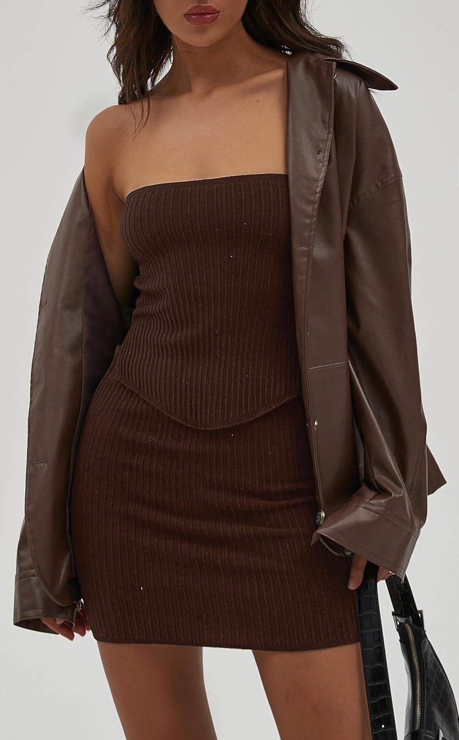 CHYRII Womens Sexy Summer Two Piece Outfits Bandeau Going Out Crop Tops Bodycon Skirt Sets Mini Dress - Image 3