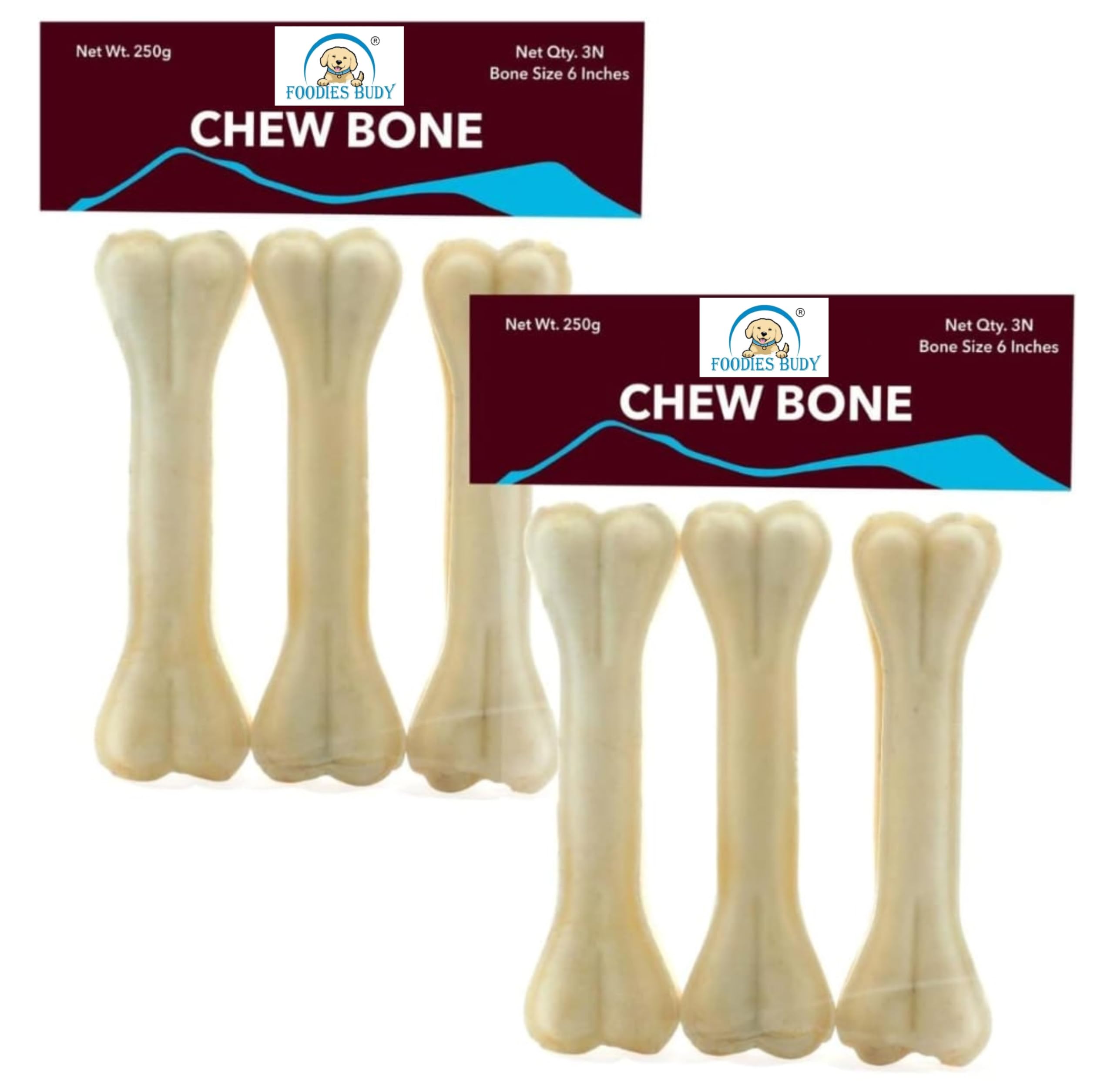 Foodies Budy Rawhide Pressed Bones for Puppy and Small Dogs - 15.24 cm, Pack of 3 (Buy 1 Get 1 Free) Pack