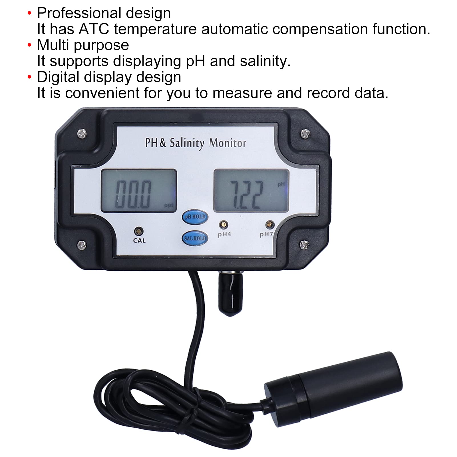 Alvinlite Tester della qualità dell'Acqua, Monitor idroponico Professionale PH‑2685 DC 6V Mini ATC per salinità PH ad Alta precisione(230V)