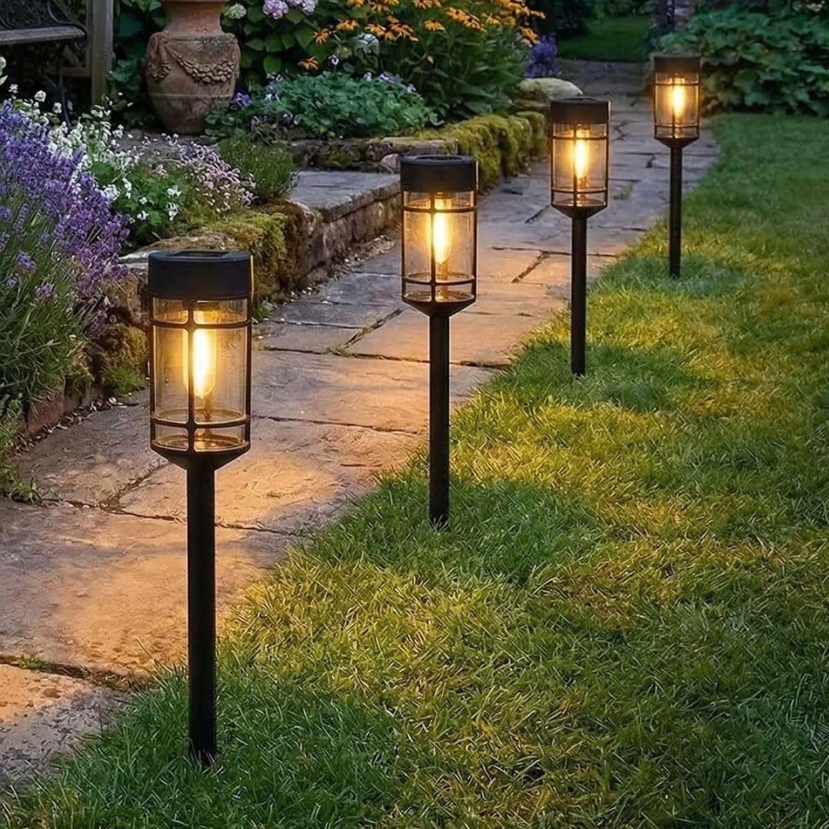Pack of 4 Solar Garden Stake Lights Filament LED Outdoor Garden Path Lights