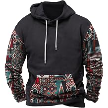 Hoodies for Men Fashion Drawstring Aztec Ethnic Print Hooded Sweatshirts Casual Long Sleeve 4th Of July Shirts