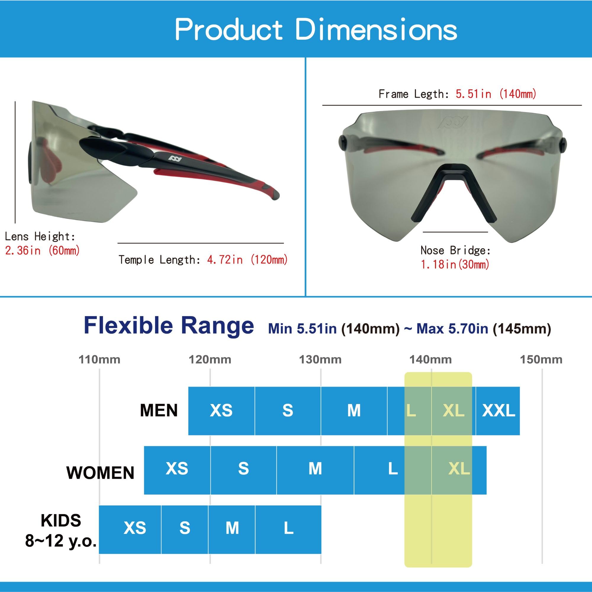 Eaglens.54 Outdoor Sports polarized photochromic wrap around Cycling Sunglasses for Men & Women TR90 Frame UV Protection