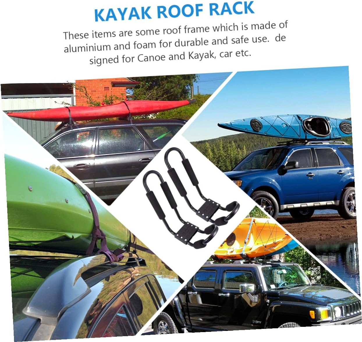 Veemoon Detachable Kayak Roof Rack 2pcs Set for SUV and Truck Crossbars, Heavy-Duty Canoe and Surfboard Carrier, Outdoor Car Roof Storage Rack for Water Sports Equipment