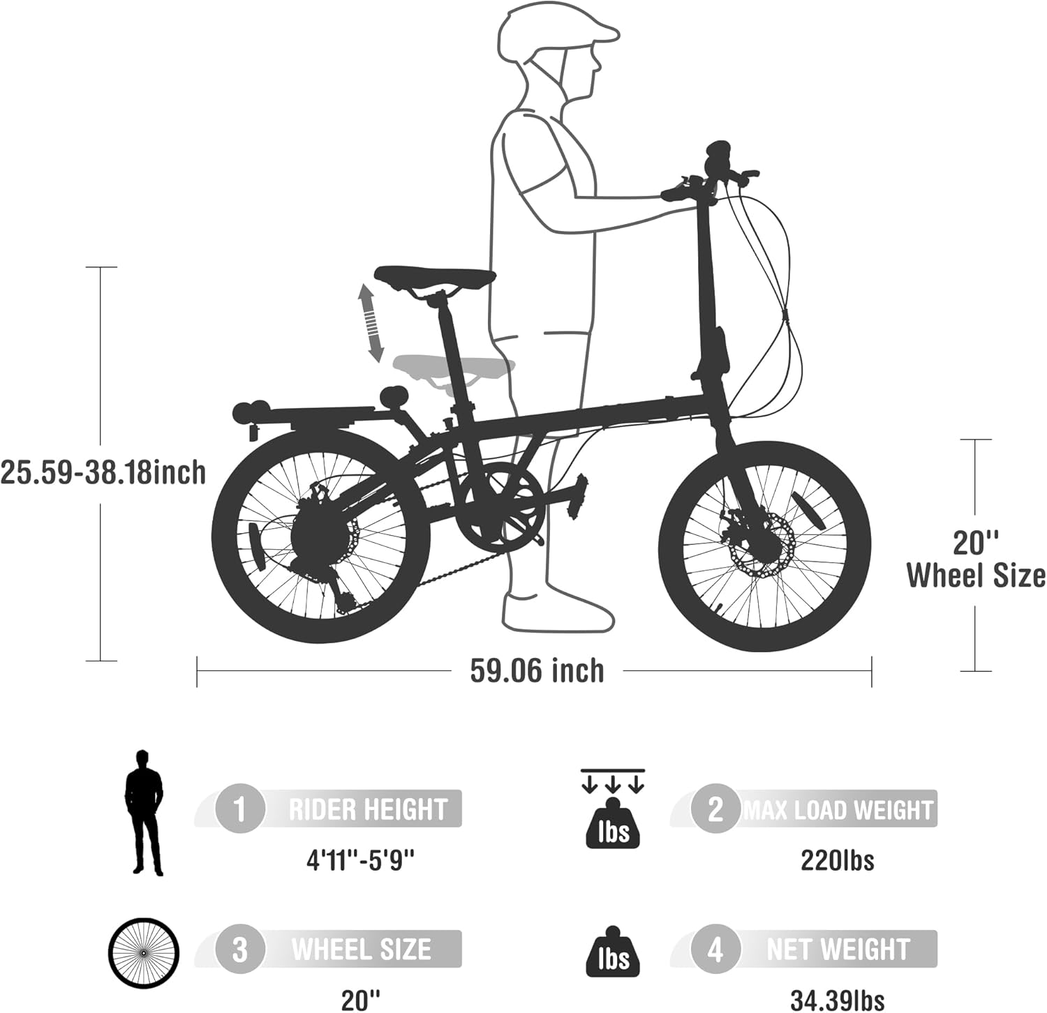 WEEROCK 20 Inch 3-Fold Bike, 7 Speeds Foldable Bicycle, Lightweight Easy to Carry Steel Frame Folding Bicycles for Men Women Adult
