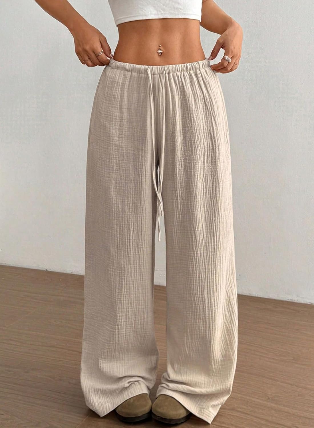 Acelitt Women’s Wide Leg Palazzo Pants Casual Loose Lounge Pants Beach Trousers with Pockets(Too Large, Please Size Down) - Image 2