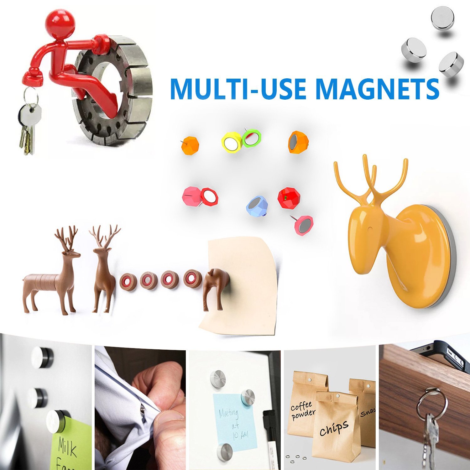 GAUDER Calamite per Lavagna, Frigorifero & Ufficio - Magneti Rotondi Potenti - Magneti Neri per Progetti Creativi e Uso Quotidiano (124 pezzi - 18 x 5 mm
