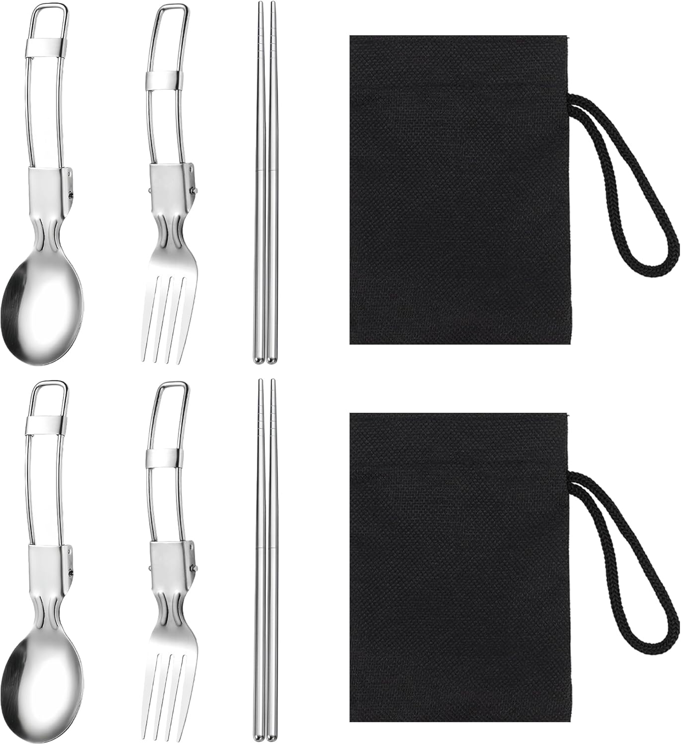 Compact 2Set Stainless Steel Camping Cutlery – Lightweight & Foldable