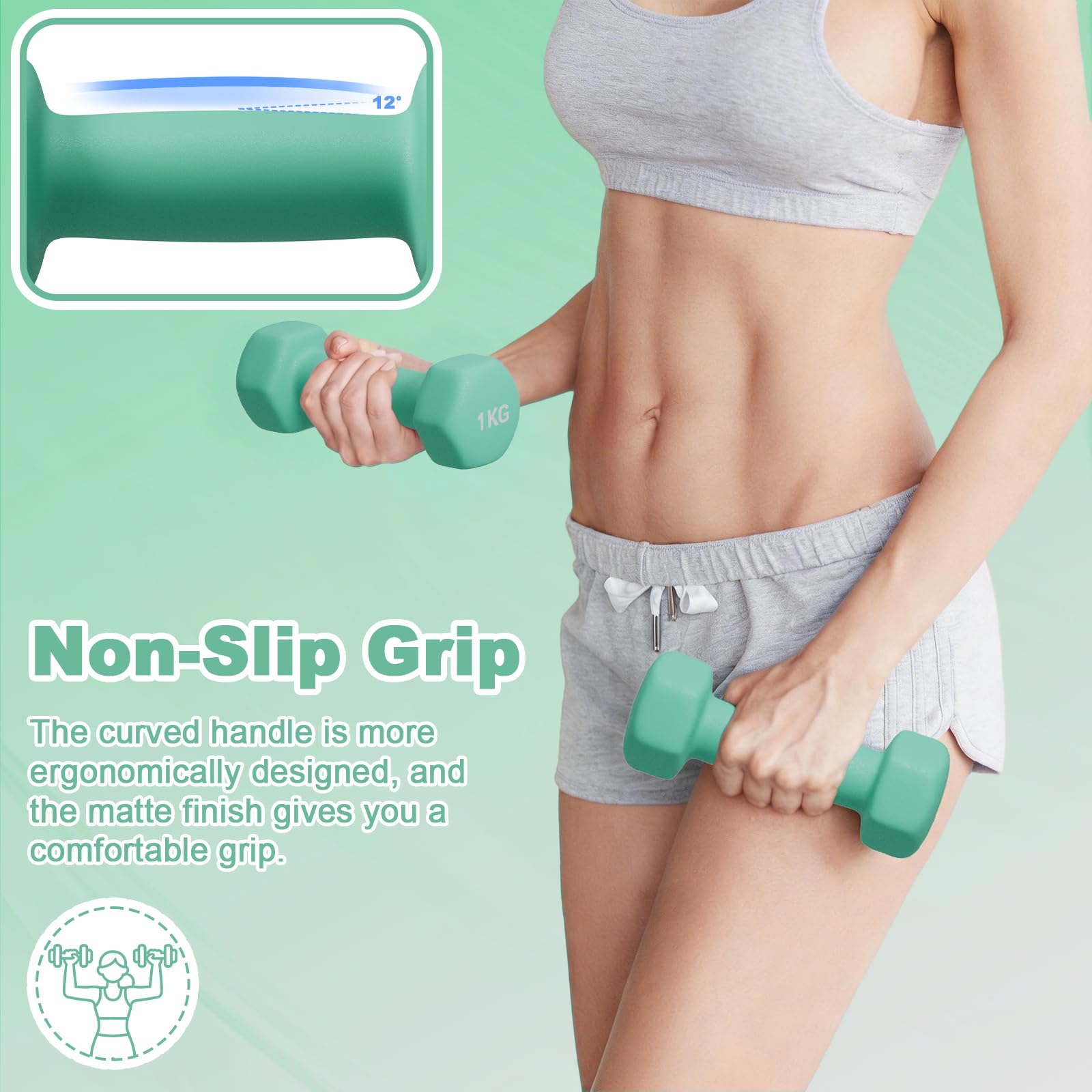Dripex Set di manubri, 3 paia da 1 kg-3 kg o 1 kg-5 kg con supporto per riporli, manubri da 12 kg o 18 kg in neoprene per l'uso domestico