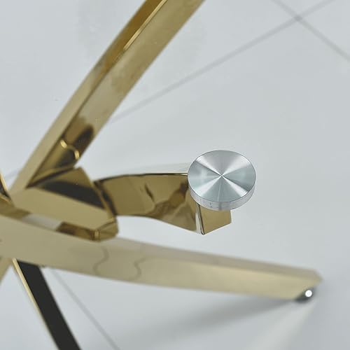 Miniatura 5 de Mesa de comedor moderna de vidrio redonda con parte superior de vidrio templado, base de acero inoxidable dorado, para oficina en casa, cocina,