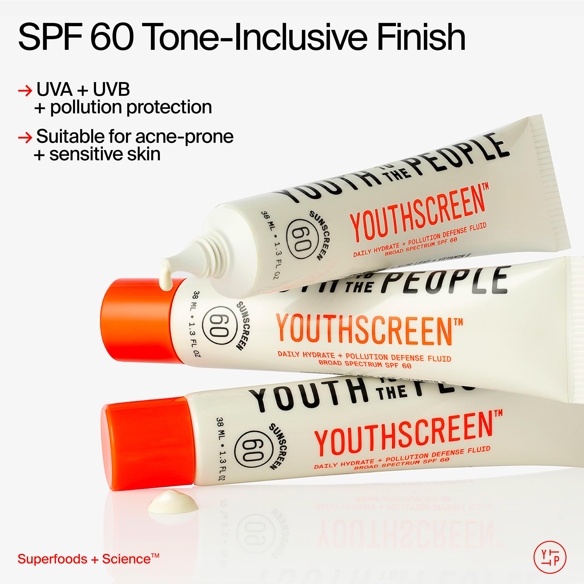 Youth To The People Youthscreen Sunscreen with SPF 60, Daily Hydration + Pollution Defense, Invisible Broad Spectrum Sunscreen, No White Cast, Dewy Finish, Non-comedogenic -1.3 fl oz