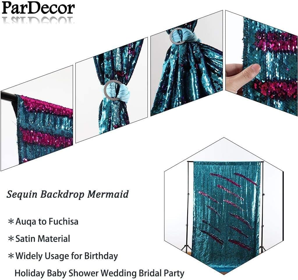 Pardecor Sequin Fabric by The Yard Mermaid Reversible Sequin Fabric Flip up Glitter Fabric Two Tone Sequin Fabric for Sewing Wedding Dress Pillow Decor (2Yards Turquoise to Fuchsia)
