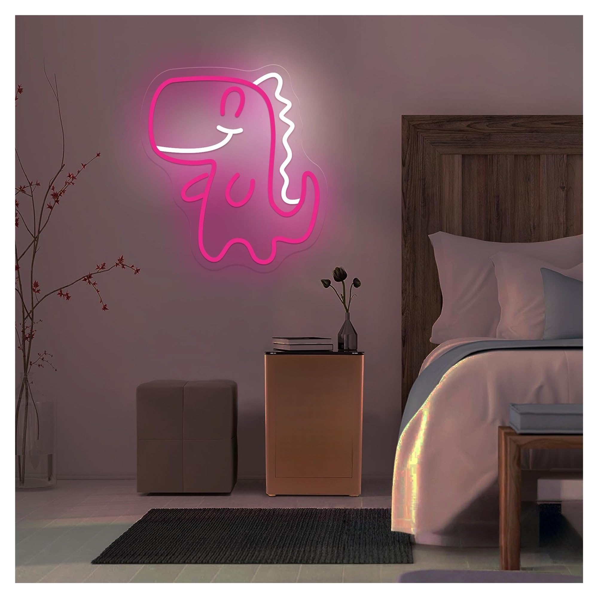 RONGCH Hanging Art Neon Signs Dinosaur Neon Sign, Suitable for Home Decor with Brightness Adjustable 32cmx35cm(A)