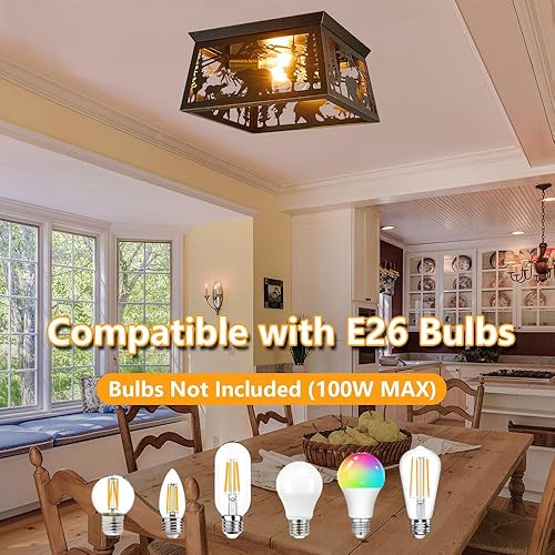 Miniatura 3 de Feohak Lámpara rústica, lámpara de techo empotrada de 2 luces, con diseño de oso de metal, para exteriores, cabaña de troncos, para pasillo, porche,