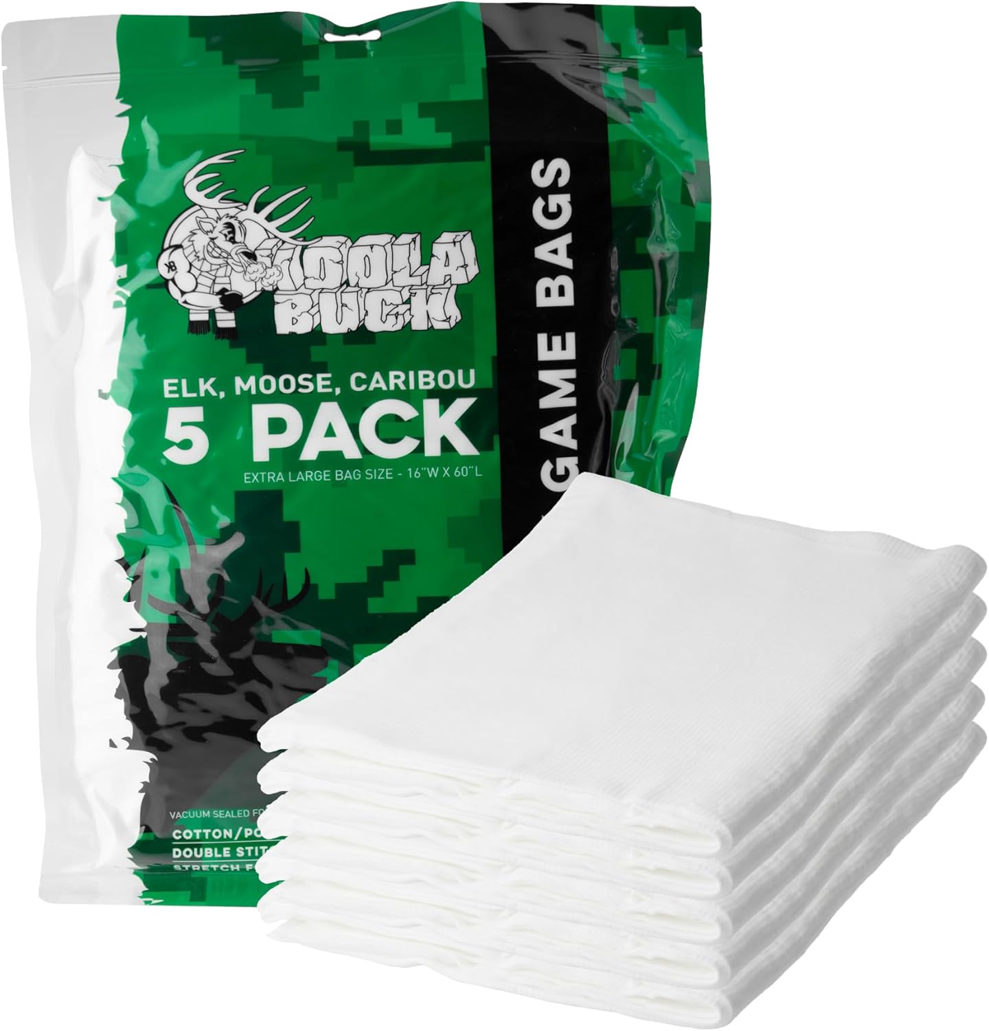 Koola Buck Game Bags Hunting | Available in Packs of 5 Deer or Elk Quarter Bags or 1 Deer Body Bag | Strong, Breathable, Stretchable Meat Bags | Vacuum Sealed - Saves 50% Space