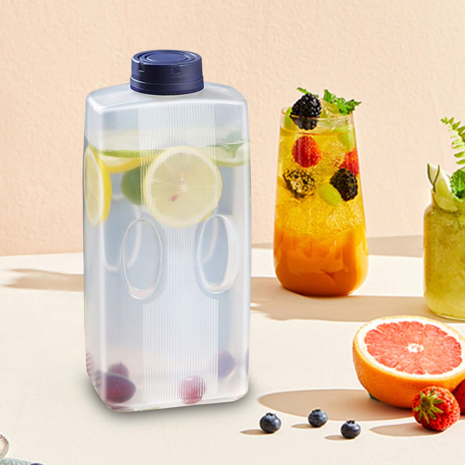 Bouteille à Jus 2L Distributeur de Boissons Froides pour Réfrigérateur avec Couvercle