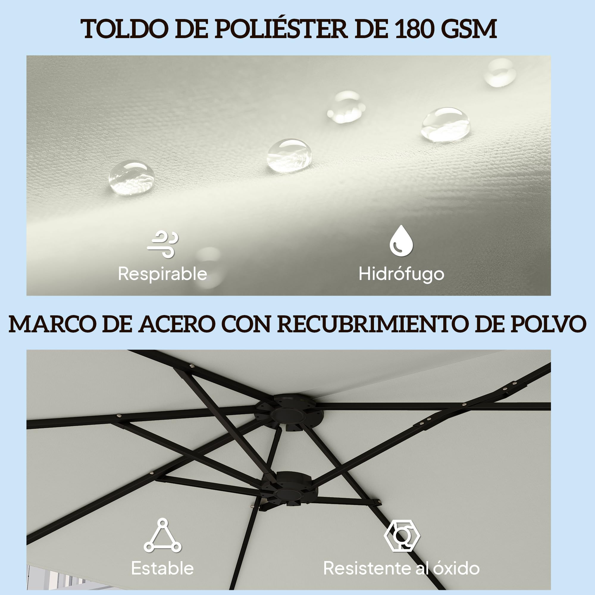 Outsunny Sombrilla Doble 4,6x2,6 m con Manivela Manual UV50+ Blanco | Sombrilla Terraza Exterior, Funda Protectora, Resistente al Agua, Parasol para Jardín, Terraza, Patio
