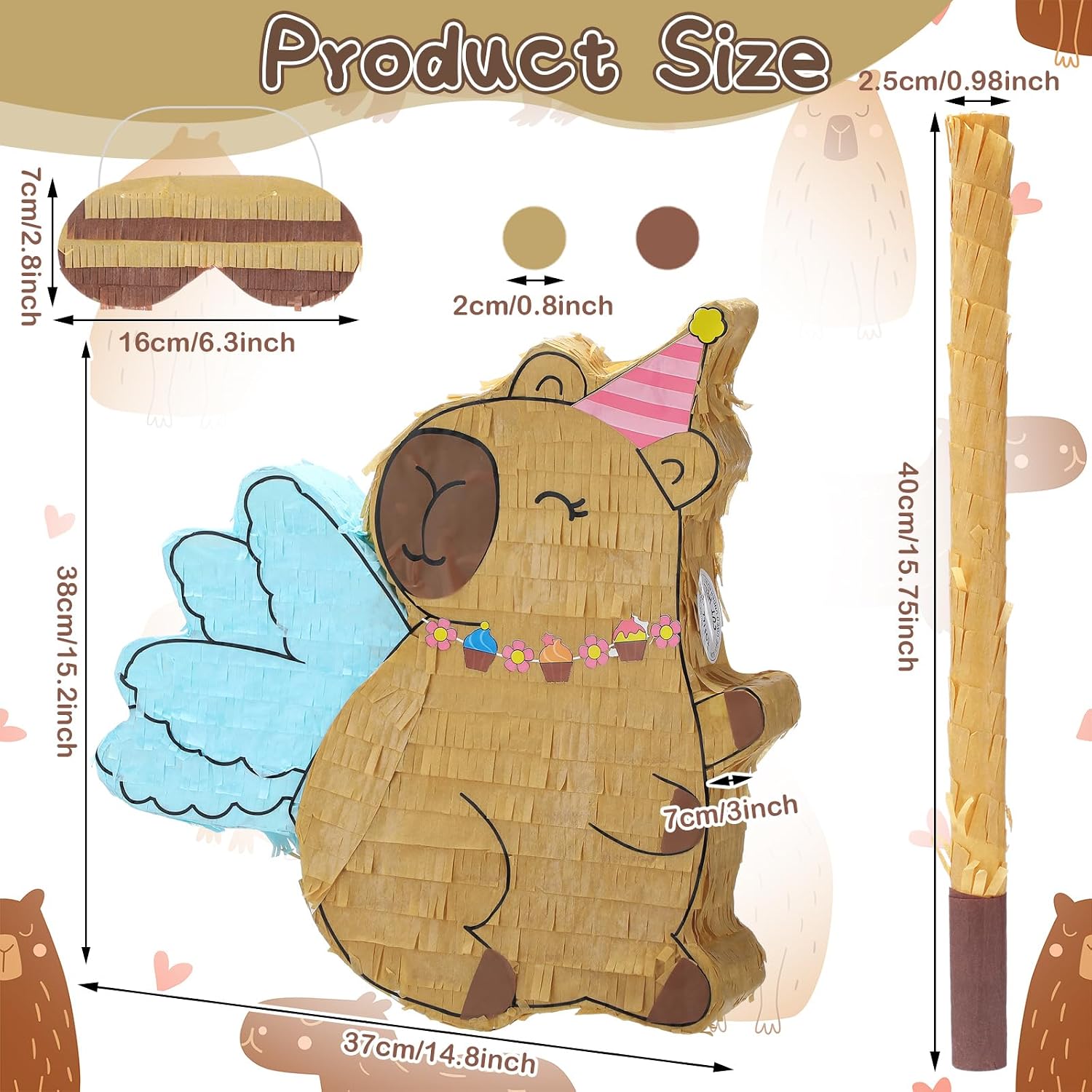 Condition photo showing New/Like New for capybara piñata for birthday party 15.2 x 14.8 inches hippie piñata with bat blindfold & confetti large groovy hippie theme birthday game decoration wedding party supplies shower photo props