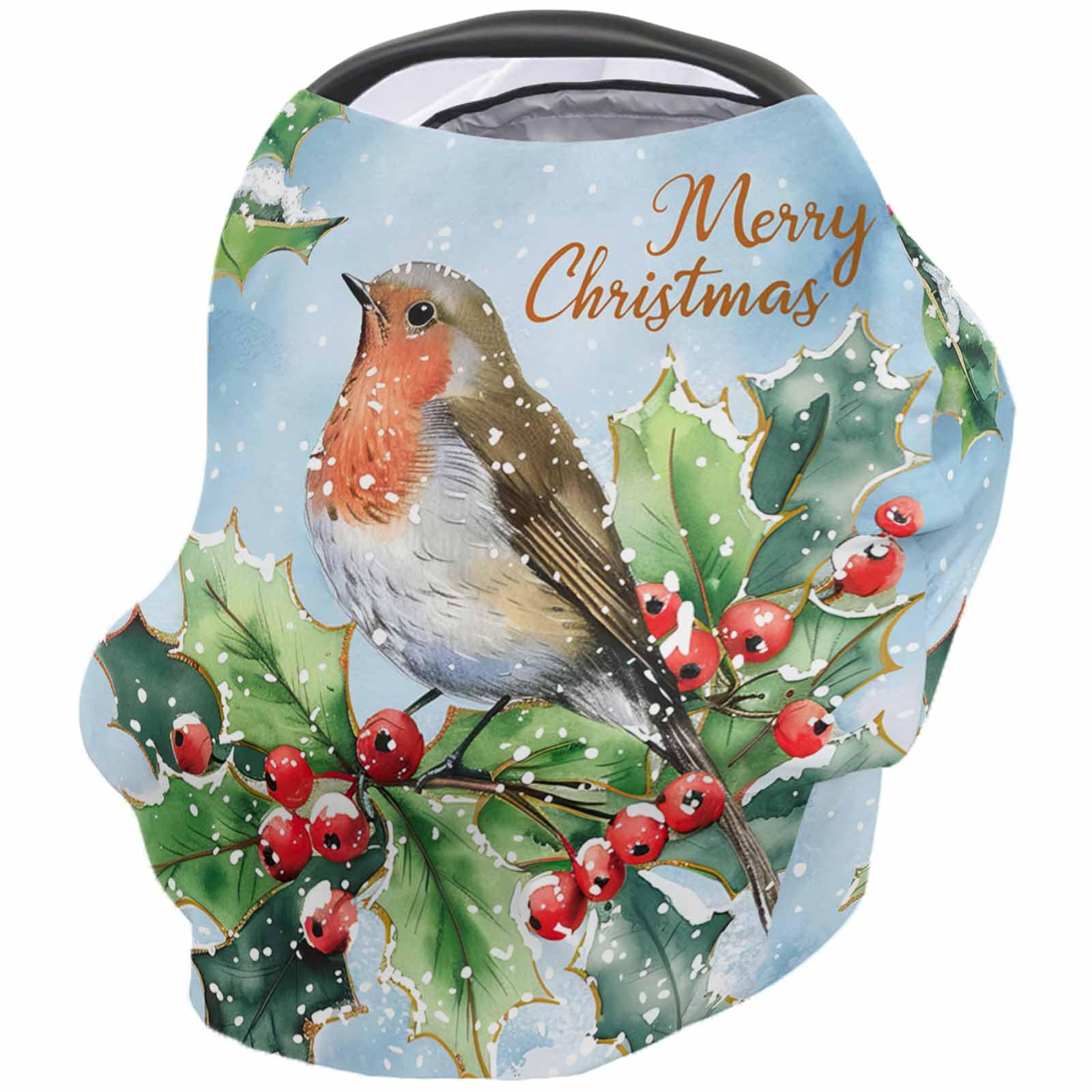 Nursing Cover for Breastfeeding Scarf, Realism Bird Berries Winter Xmas Baby Car Covers Super Soft Multi Use for Canopy Shopping Cart Cover Blanket Stroller Cover