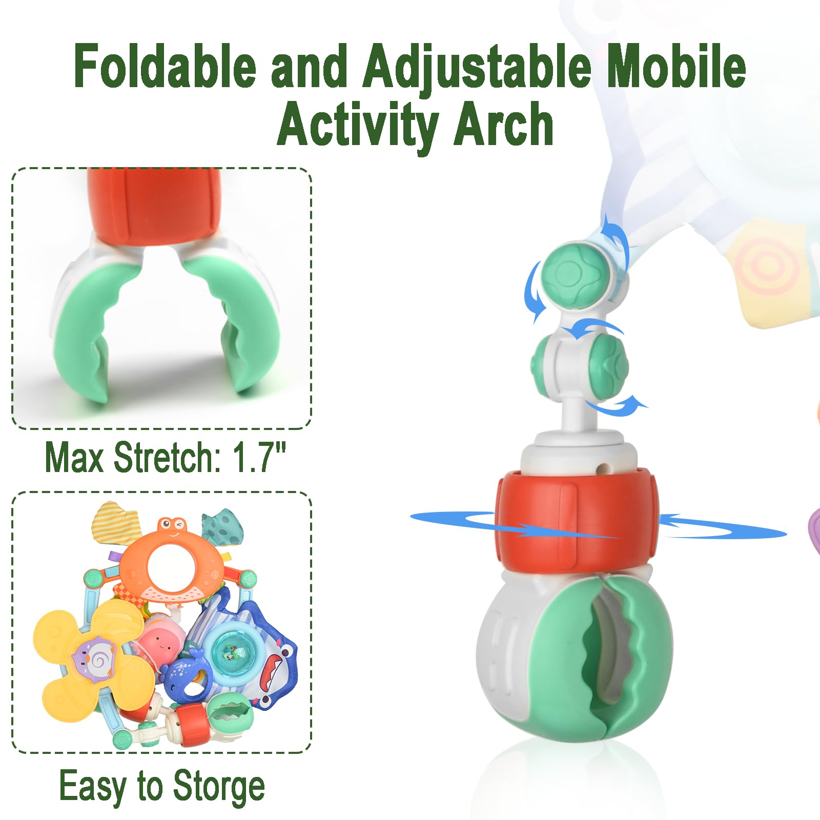 Arche Eveil Bebe 0-3 Mois, Réglable Arche d'éveil pour Bébé, Jouet Poussette Bebe pour Transats, Siège Auto et Landau, Jouets D'éveil Jouet Bebe 0-3 Mois Garçon Fille