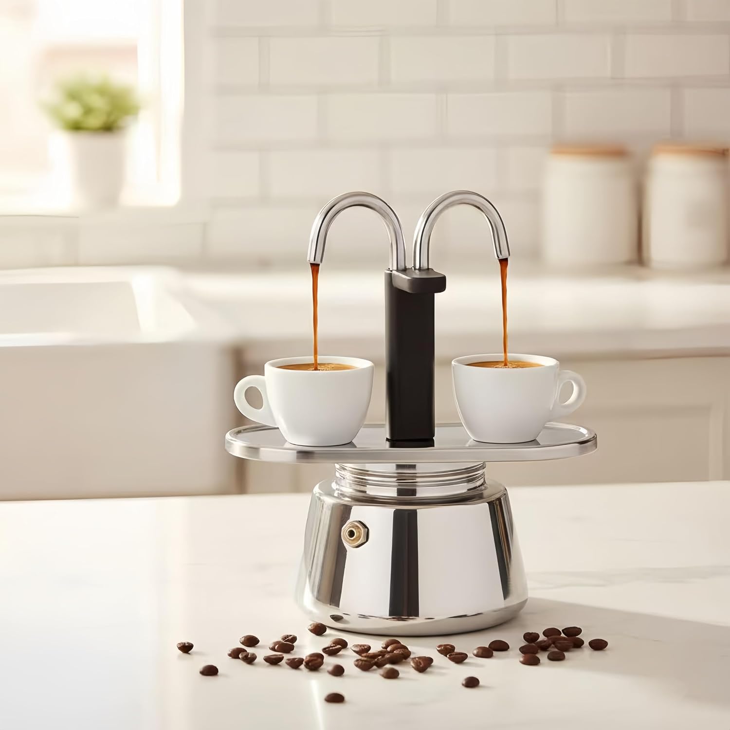 Moka Pot, 2-Cup 100ml Capacity Durable & Food Safe Stovetop Espresso Maker with Dual Pipe & Thickened Nonslip Strainer for Perfect Home-Brewed Coffee