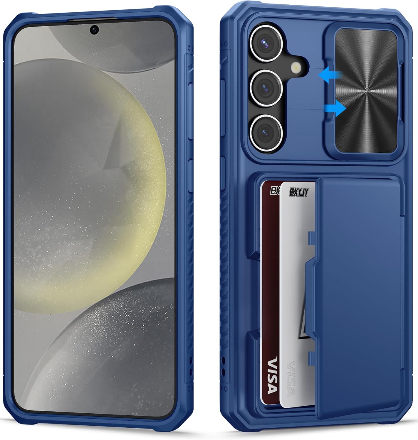 for Samsung Galaxy S24+ Plus Case Wallet, Built-in Card Holder (4-5 Cards) & Slide Camera Cover, Military Grade Protection, Men Rugged Silicone Phone Case for Galaxy S24+(Plus) 6.7" 2024, Blue Blue S24+(Plus)