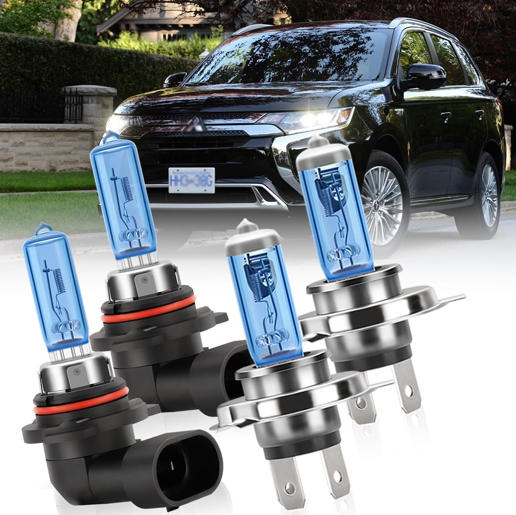 Halogen Bulbs 9005 H7 Bulb Combo For Mitsubishi Outlander 2014-2020, 6000K 100W High/Low Beam Car Bulb Plug and Play, Pack of 4