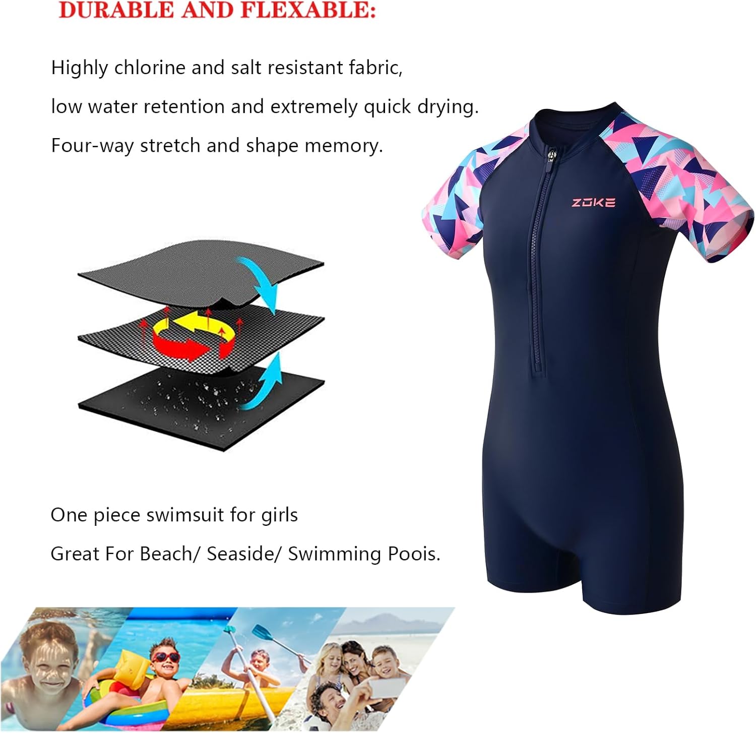 karrack Girls One Piece Swimsuit Kid Swimsuit Girls Water Sport Swimsuit UPF 50+ Sun Protection Bathing Suits - Image 3
