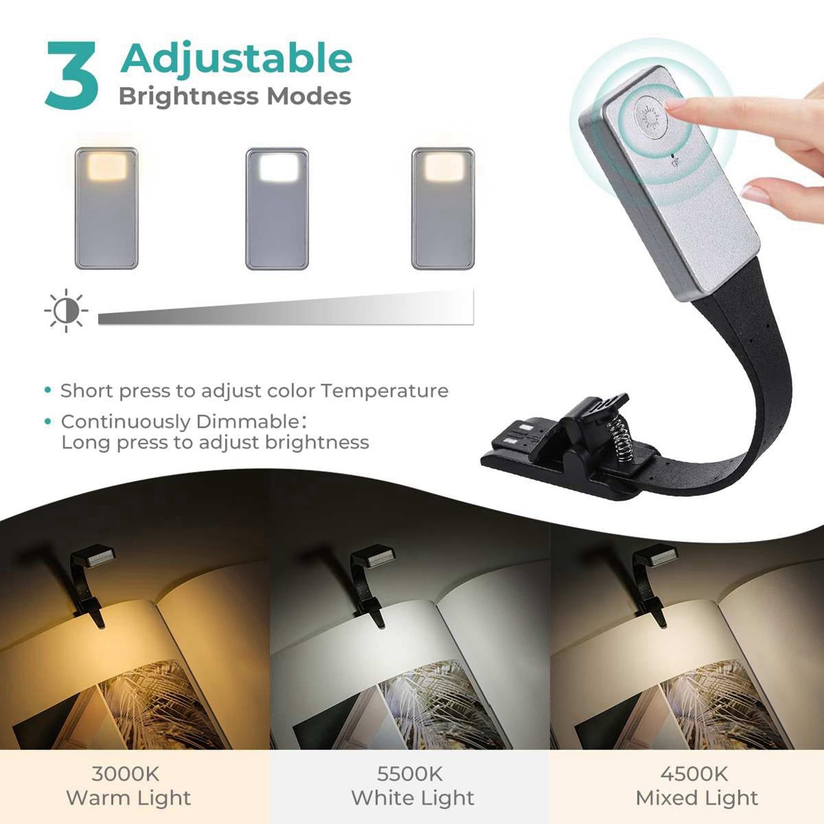 5X Rechargeable E-Book LED Lumière pour Papier Nouvelle USB Lampe de Lecture Livre Lampe Lampe Clip pour Voyage Chambre Livre Lecteur 3 Modèle