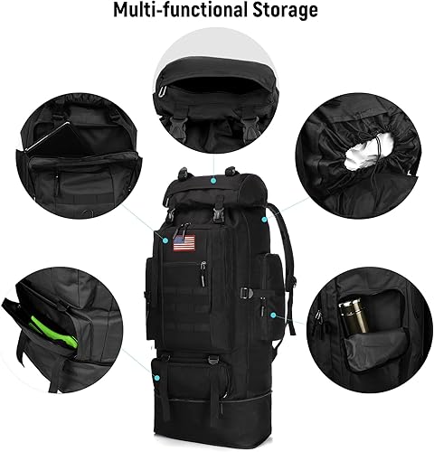 Miniatura 6 de JUMAHE Mochila de senderismo de 100L para hombres  Mochila militar táctica impermeable ligera mochila de campamento 3 días paquete de asalto para