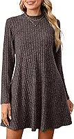 Vestido suéter feminino plus size com gola alta, manga longa, estilo túnica casual para outono e inverno com bolsos (5X, VA-Marrom)