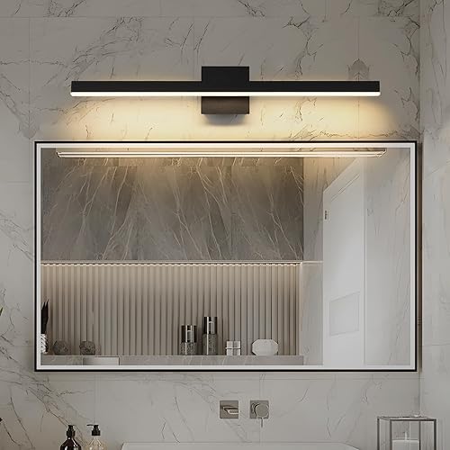 Miniatura 5 de Joossnwell Lámpara de baño negra sobre espejo 5CCT regulable, barra de luces de tocador para baño, moderna lámpara de baño de 31.5 pulgadas, con