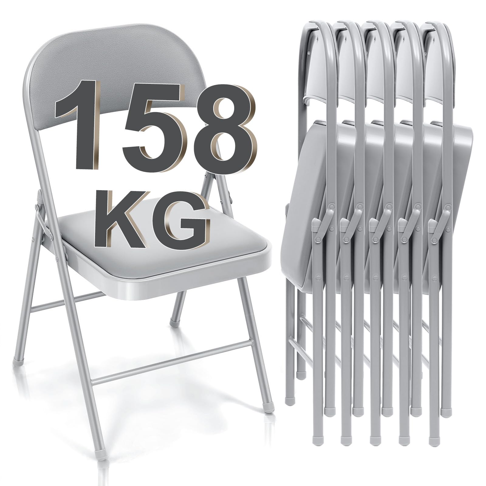 Sedie pieghevoli in metallo, sedie da giardino pieghevoli, set da 6 comode sedie pieghevoli per matrimoni, ospiti, cucina, campeggio, colore bianco, fino a 150 kg