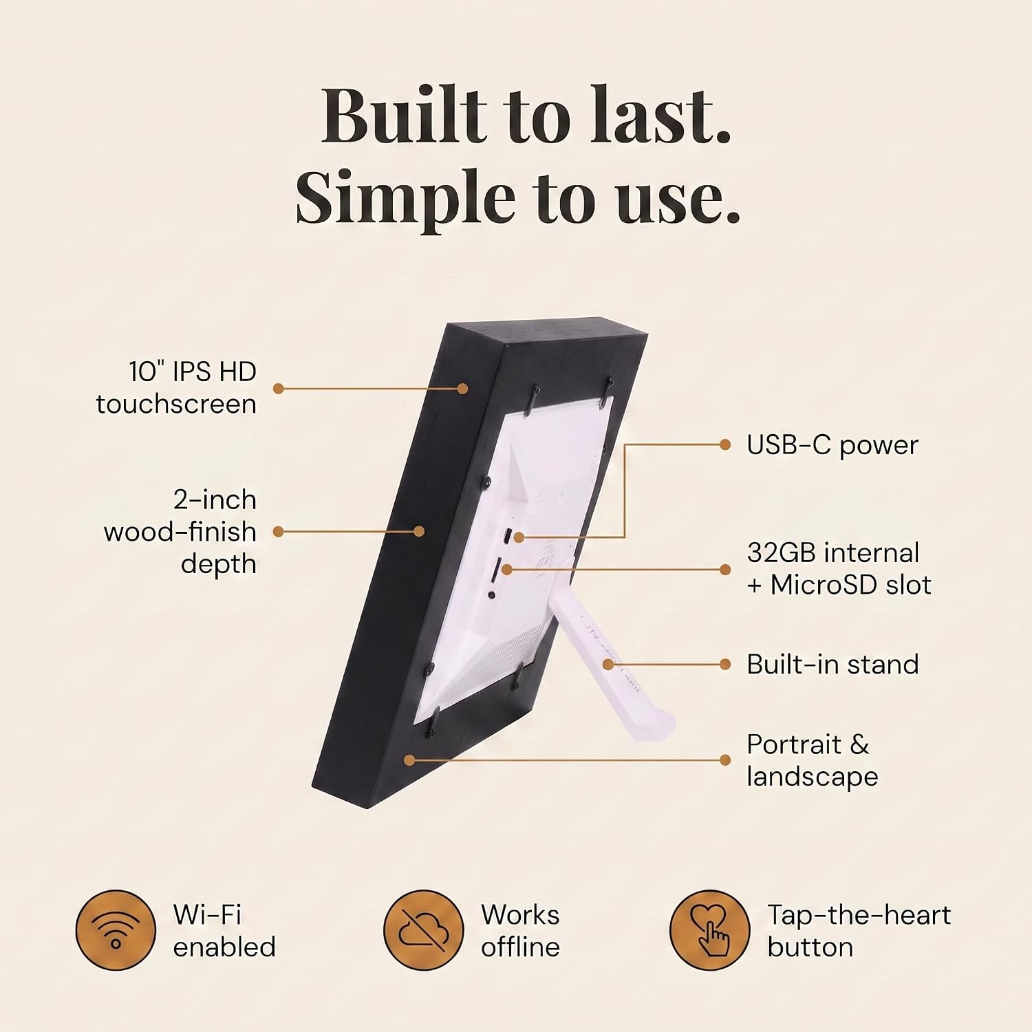 Heart Frame - 10.1 Inch WiFi Digital Picture Frame - Frameo App Sends Photos from Phone Anywhere in Seconds - 1280x800 IPS Touchscreen - 32GB Memory - Photo Gift for Mom Dad Wife Grandparents - Black