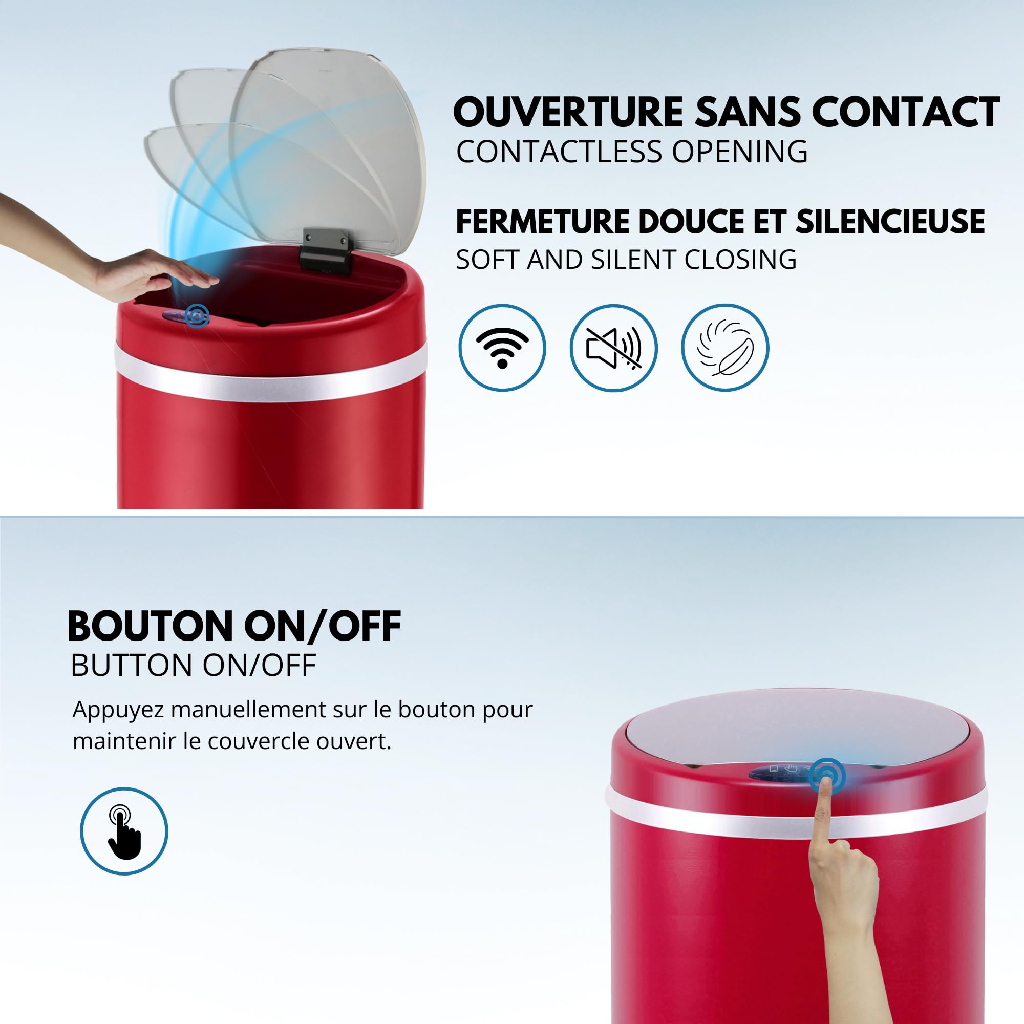 Kitchen Move Cubo de Basura Soho para la Cocina, Acero Inoxidable, 42L Rojo