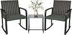 Ensemble bistro de patio Outsunny 3 pièces, chaises à bascule en osier extérieur avec coussins, table basse en verre, ensemble de conversation de meubles d'extérieur pour balcon, porche, gris