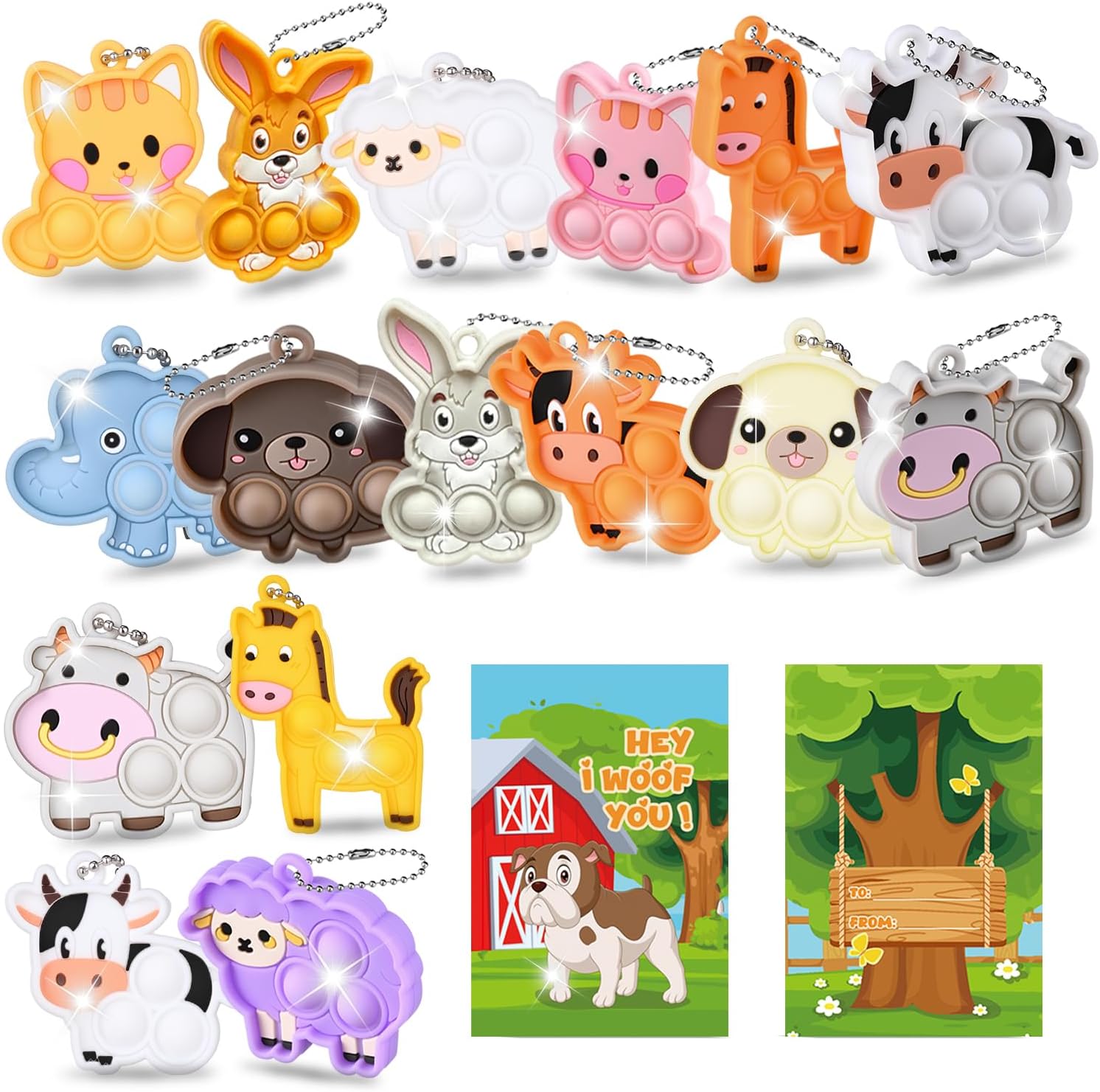 32 Packs Sensory Pop Fidgets Toys Mini Farm Animal Keychains Bulk Party Favors for Toddlers Girls Boys School Classroom Prizes Gifts Exchange Birthday Basket Stuffers