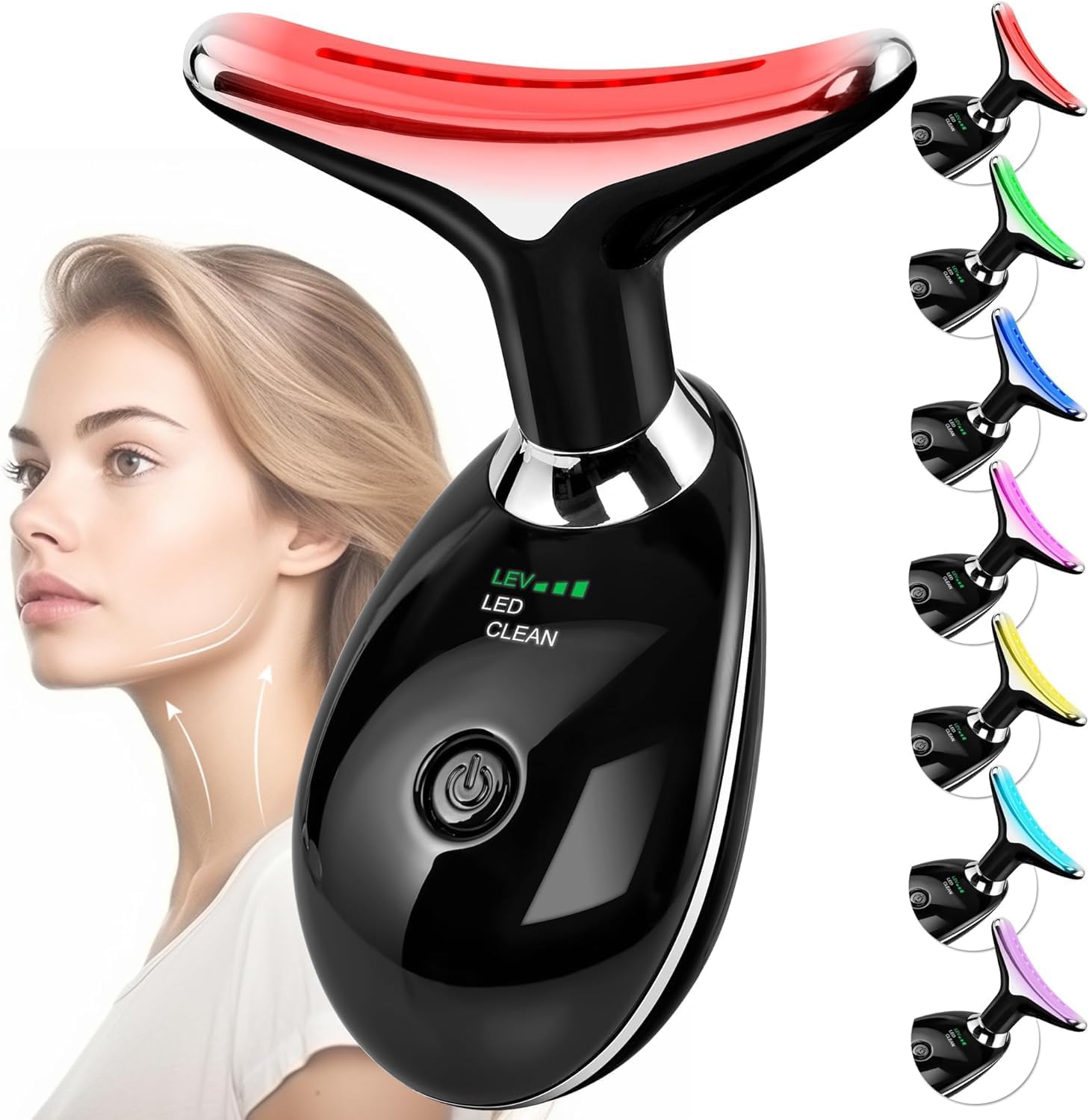 Red-Light-Therapy-for-Face and Neck with 7 Color, Facial Massager for Face and Neck, Face 𝖲 culpting Wand (Black)