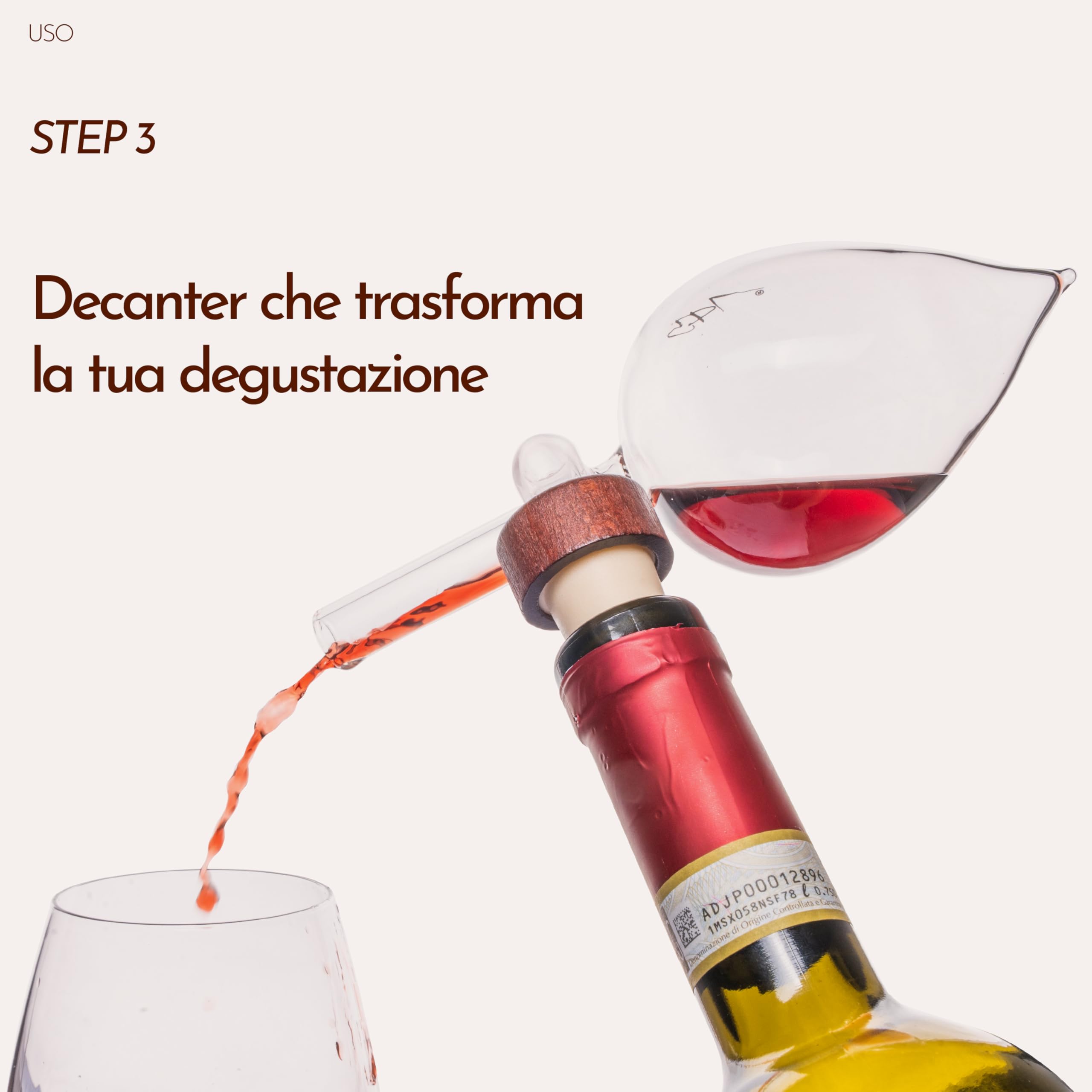 Decantador para vino con aireador de vidrio soplado 150 ml – Decantador profesional para vino tinto y blanco – Idea regalo para amantes del vino