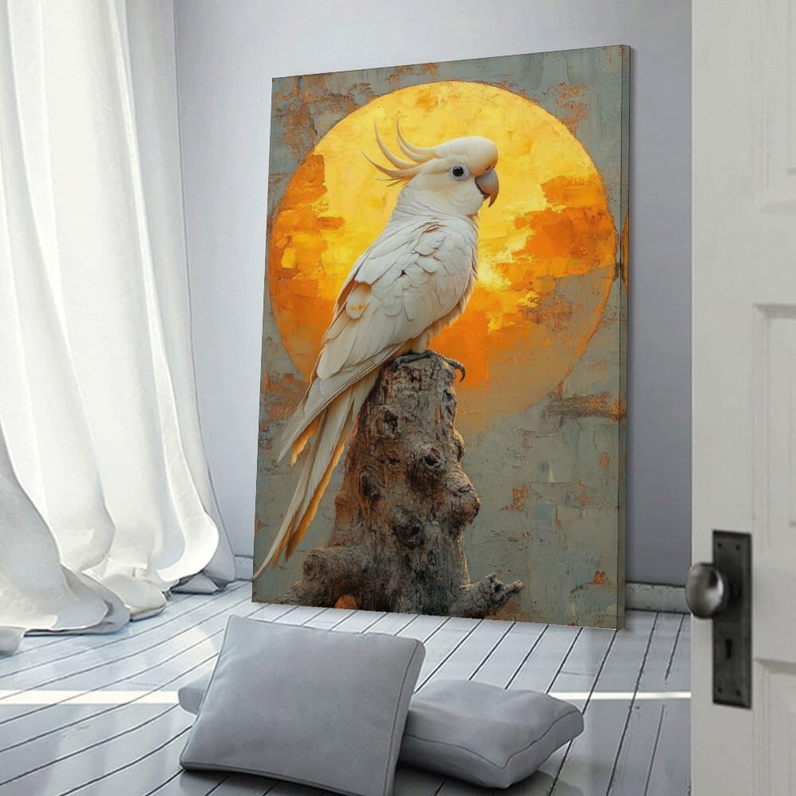 Junmoney Frame-Style-15 Wall Picture Print White Cockatoo Sunset, 24X36inch(60X90cm), For Contemporary Homes, Apartments Or Offices, Decorative Canvas Decor For Home Updates