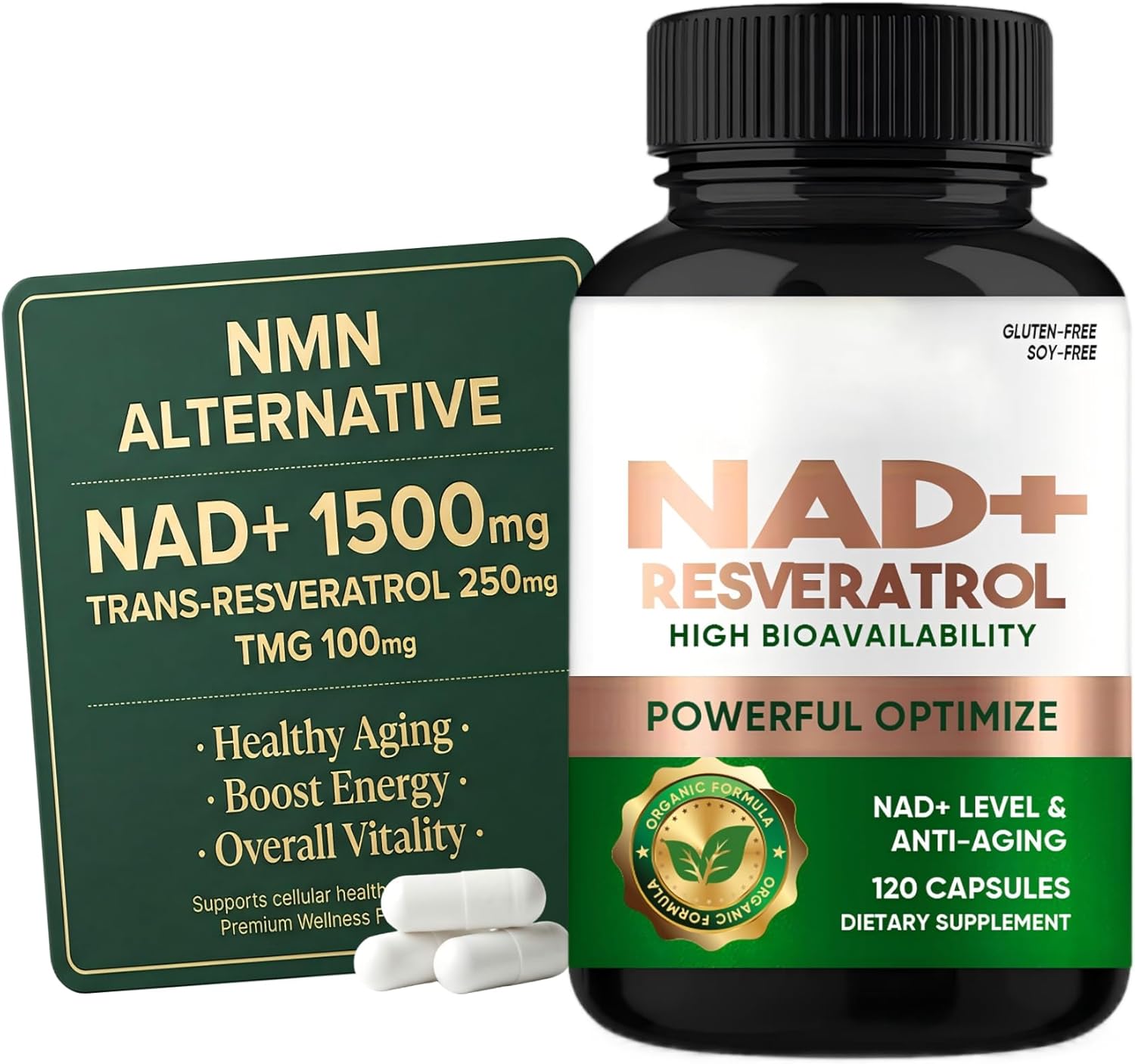 NAD+ Resveratrol Supplement 120 Capsules, Supports Healthy Aging, Cellular Energy, Metabolism & Brain Boost for Men & Women