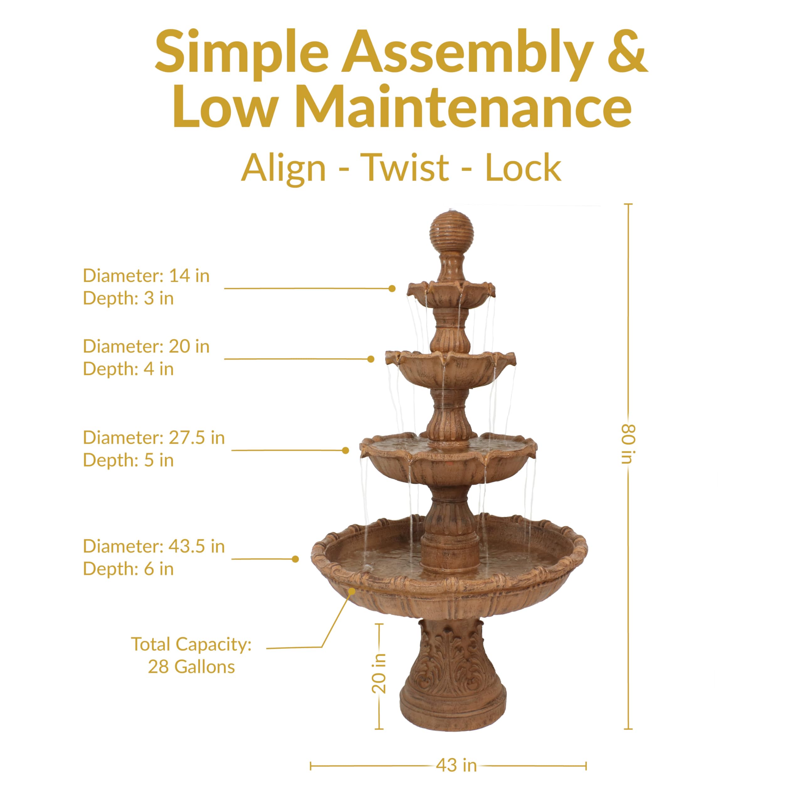 Sunnydaze Outdoor Water Fountain with Ball Top - Large Tiered