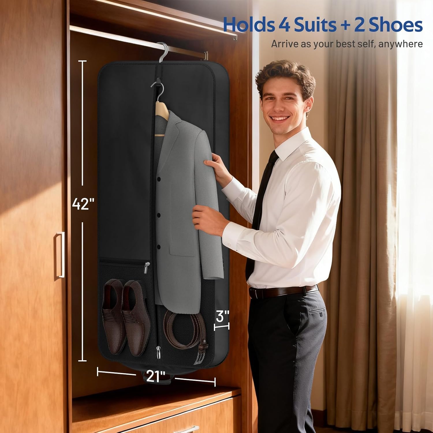 MISSLO Housse de sac de voyage pour homme avec bandoulière, 106,7 cm, imperméable, sac à vêtements 2 en 1 avec poches pour ordinateur portable, housse de vêtements à suspendre pour voyage d'affaires