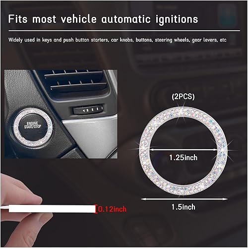 Miniatura 8 de Dickno Anillo de decoración de arranque y parada de motor de automóvil con doble diamantes de imitación, botón de encendido con diamantes de