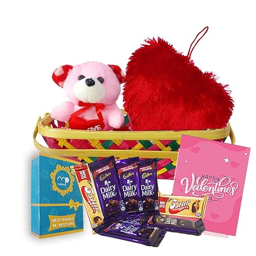 Maalpani Valentine Gift Basket | Teddy Bear | Chocolate Basket Hamper - Valentine Day Gift for Girls Boys Boyfriend Girlfriend Husband Wife Love ? Chocolate Hamper - Hubby