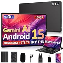 Biegedy 2026 Tablet 10 Pollici Android 15, 30GB RAM + 2TB TF, Gemini AI, Octa-Core, 5G WiFi 6, Widevine L1, GMS, GPS, BT 5.0, 6000mAh, 5MP+8MP, Tablet in Offerta con Tastiera, Mouse – Nero