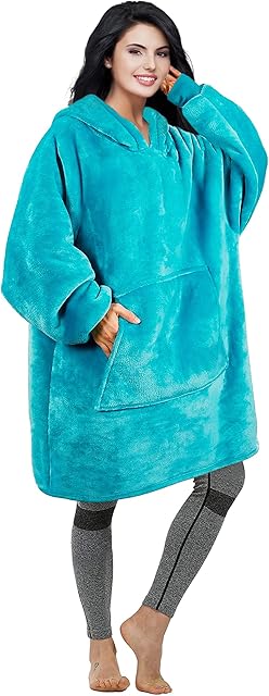 Oversized Blanket Hoodie for Men & Women,Thick Flannel Blanket with Sleeves and Giant Pocket Super Soft Warm Cozy Wearable Sweatshirt Hoodie for Adults