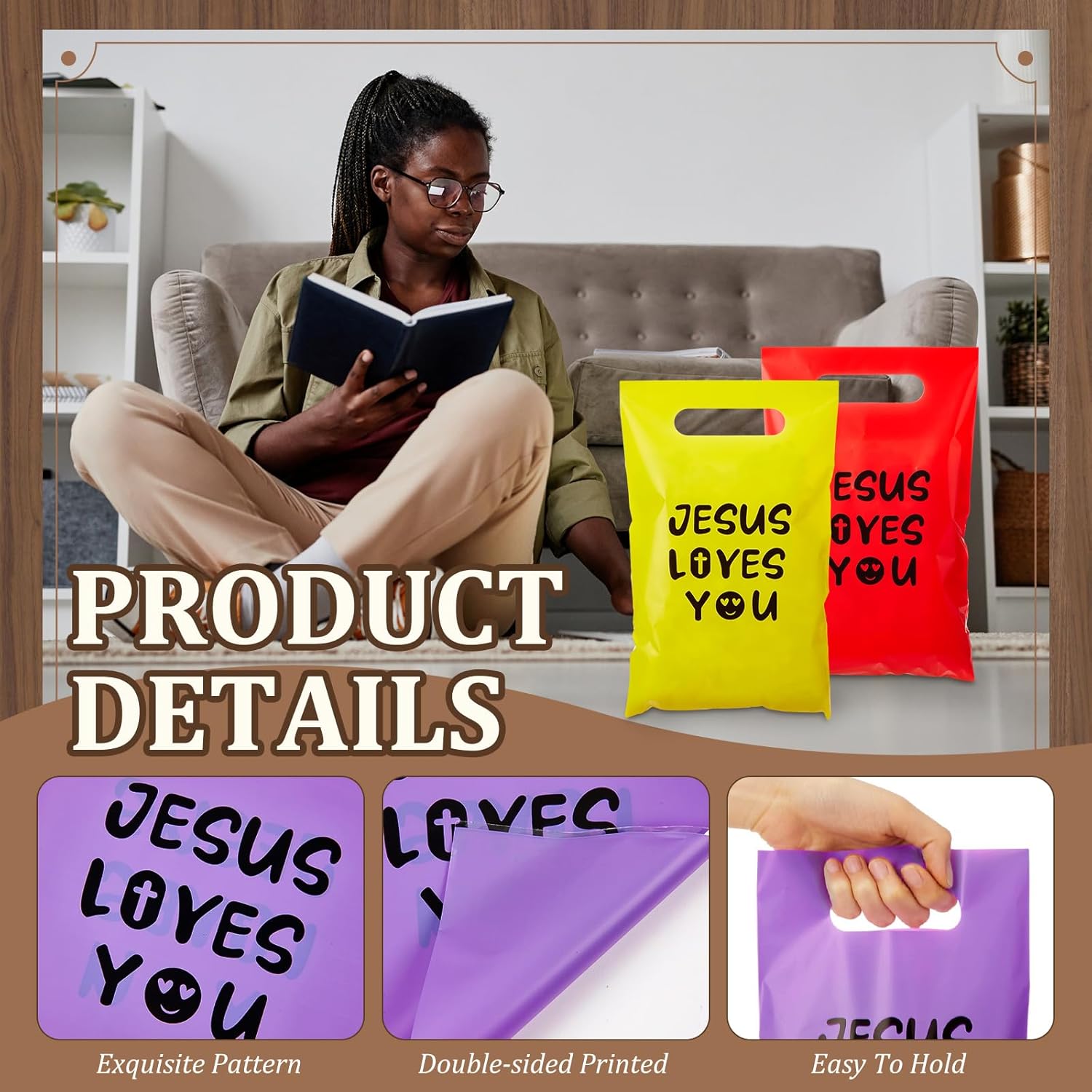 Cholemy 200 Pcs Jesus Loves You Gift Goody Bags Plastic Colorful Religious Christian Church Scripture God Bless Bible Cross Treat Candy Snack Bags for First Communion Party Favor - Image 5