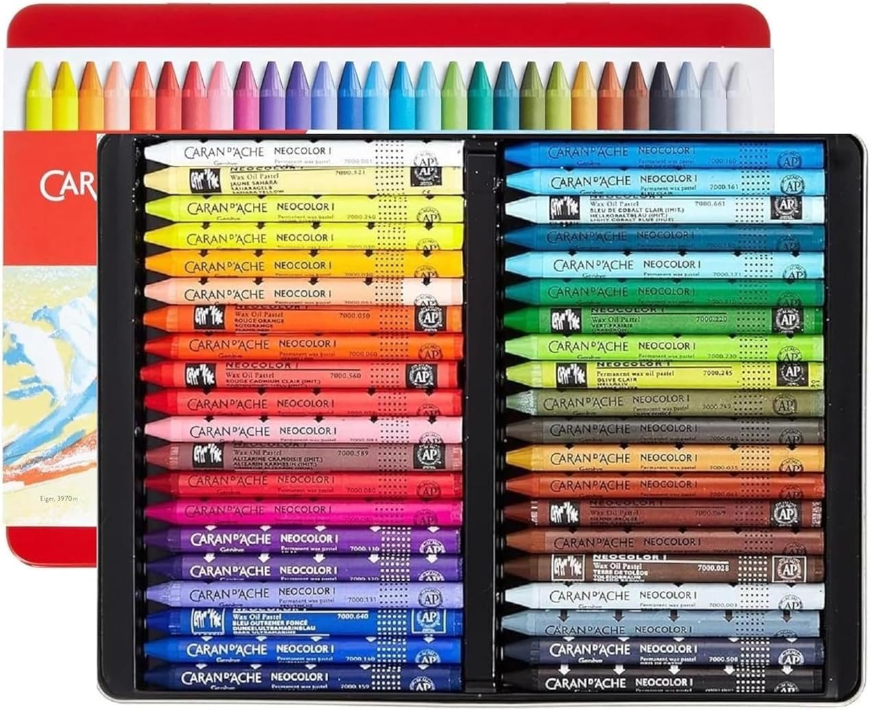 Caran d'Ache Neocolor I. pastels à la cire Permanents .Crayons à la cire Permanents SET 40 + 1 cartes