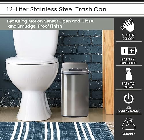 Miniatura 4 de Hanover Home Bote de basura manos libres con acabado resistente a las huellas dactilares, tapa con sensor de movimiento de cierre suave y contenedor
